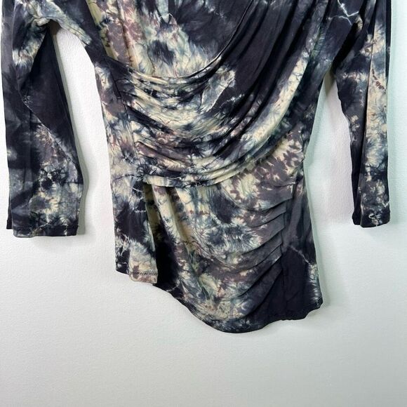 Heyne Bogut Black Cream Tie Dye Wrap Front 3/4 Sleeve Grunge Boho Top Women's M - Picture 3 of 9